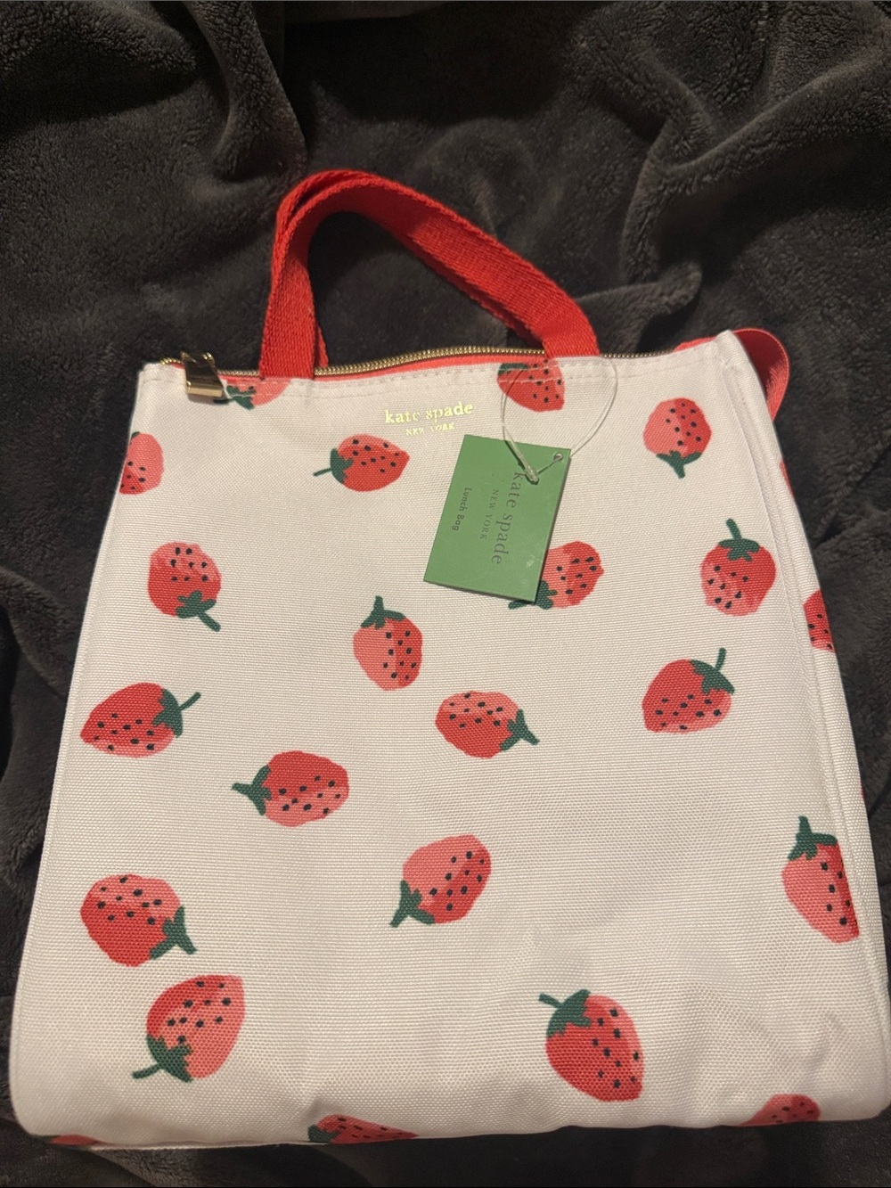 Kate Spade Strawberry Print Tote Lunch Bag - Picture 2 of 3